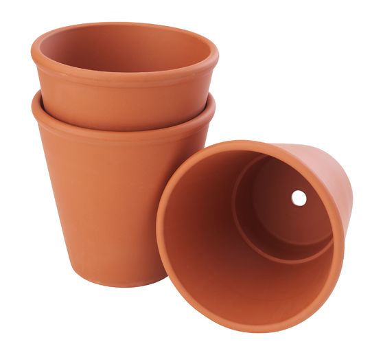 Pots terre cuite, bords arrondis, 3 pc.
