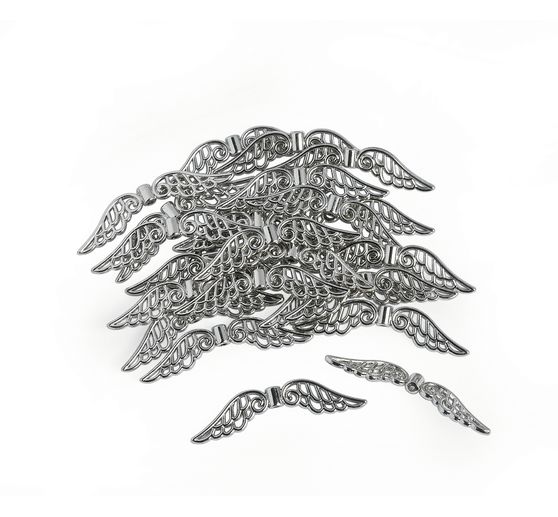 25 perles ailes, métal, 52 x 13 mm