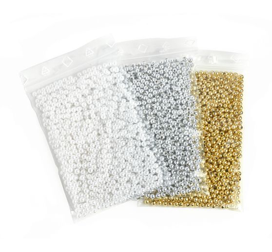 3000 Perles en cire, 4 mm, mélange 3 couleurs (Blanc - Argenté - Doré), VBS Gros acheteurs