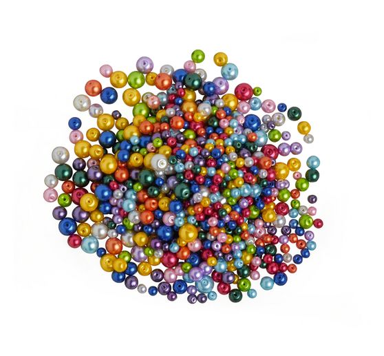 Perles en verre cirées, mélange « Multicolore », 150 g, 4, 6 et 8 mm