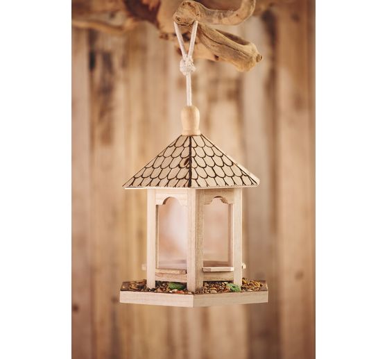 VBS Mangeoire pour oiseaux en bois, hexagonale, env. 20 x 17 x 25 cm