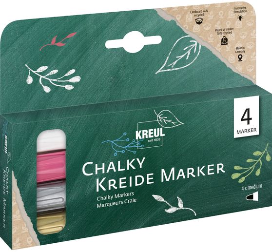 Marqueurs &agrave; la craie Chalky &laquo; Shiny &raquo; KREUL, set de 4
