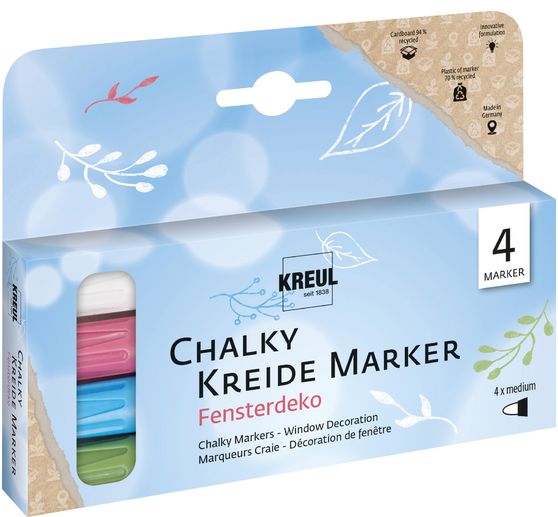 Marqueurs &agrave; la craie Chalky &laquo; D&eacute;coration de fen&ecirc;tres &raquo; KREUL,set de 4