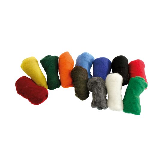 Assortiment de laines cardées, 100 g, 12 couleurs