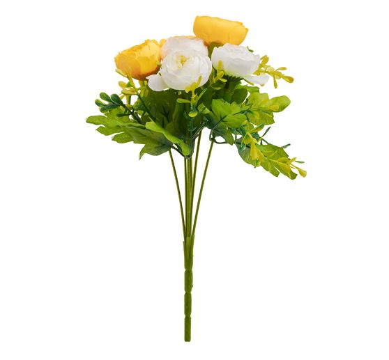 Bouquet de renoncules VBS, artificielles, Blanc/Jaune, env. 28 cm