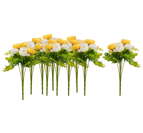 Bouquet de renoncules VBS, artificielles, Blanc/Jaune, env. 28 cm, 10 pc.