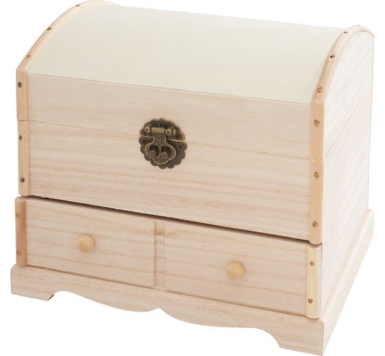 Coffre à couvercle bombé VBS, bois brut, env. 20 x 17 x 17 cm