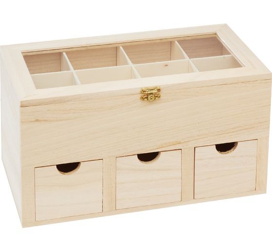 Boîte à thé avec 3 tiroirs et fenêtre VBS