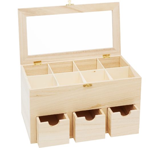 Boîte à thé avec 3 tiroirs et fenêtre VBS