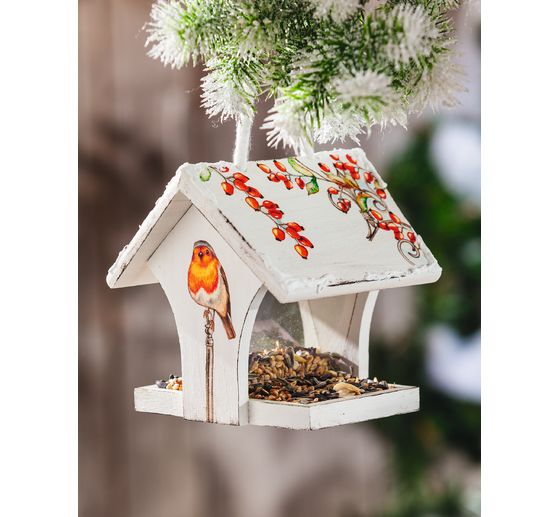 VBS Mangeoire pour oiseaux en bois, env. H 15x l 17x P 14,5 cm
