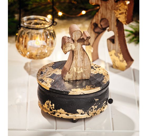 Boîte à musique VBS « Douce nuit », pin/MDF, env. Ø 14 cm, env. H 6,5 cm