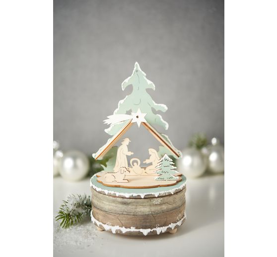 Boîte à musique VBS « Douce nuit », pin/MDF, env. Ø 14 cm, env. H 6,5 cm