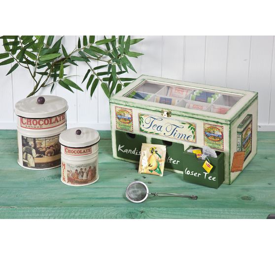 Boîte à thé avec 3 tiroirs et fenêtre VBS
