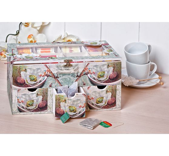 Boîte à thé avec 3 tiroirs et fenêtre VBS