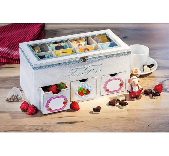 Boîte à thé avec 3 tiroirs et fenêtre VBS