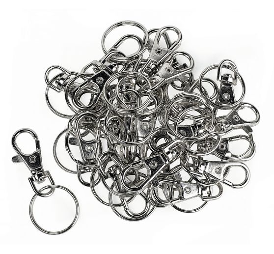 Fermoirs mousquetons avec anneaux porte-clés VBS, Ø 25 mm, 25 pc.