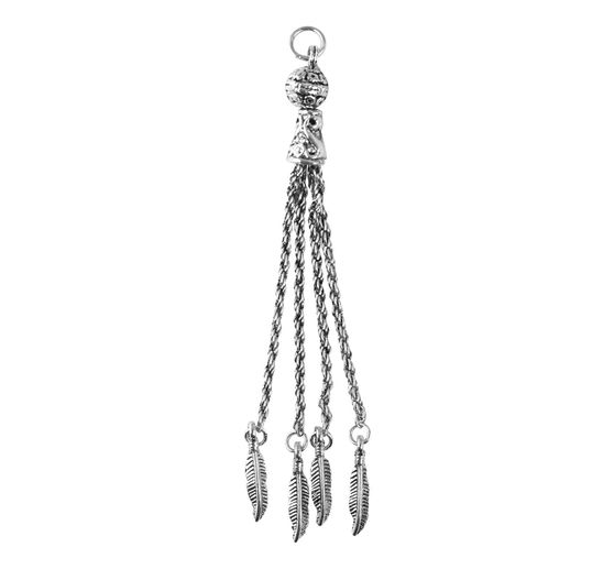 Pompon gland en métal, 10 cm, Argent vieilli