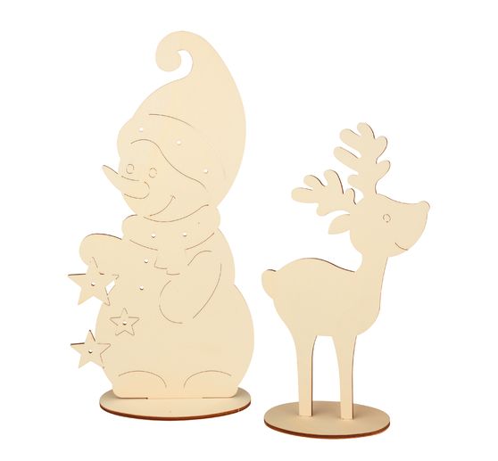 Figurines sur pied "Bonhomme de neige et élan