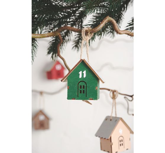 Suspensions VBS « Maisonnette », 24 pc., en contreplaqué, 6,5 x 4,2 x 6 cm