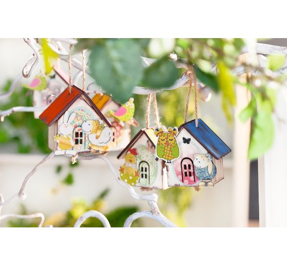 Suspensions VBS « Maisonnette », 24 pc., en contreplaqué, 6,5 x 4,2 x 6 cm