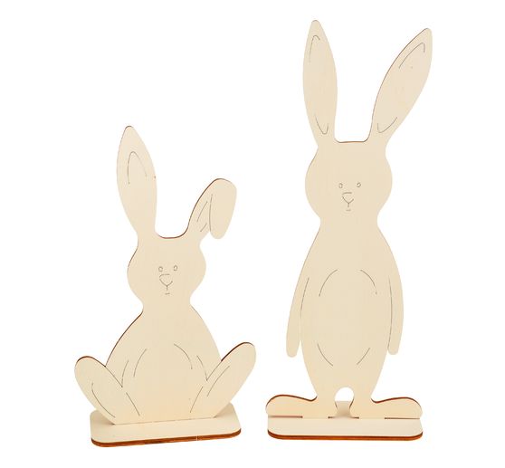 Figurines lapins à poser VBS « Bunny & Funny », peuplier, H 46+35 cm