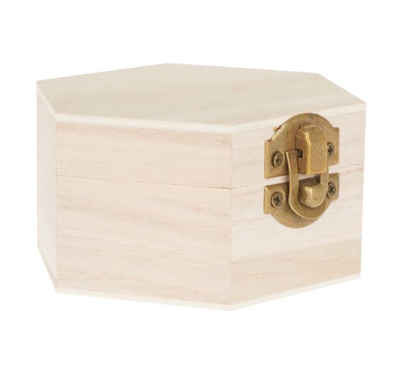 Boîte en bois hexagonale VBS, pin