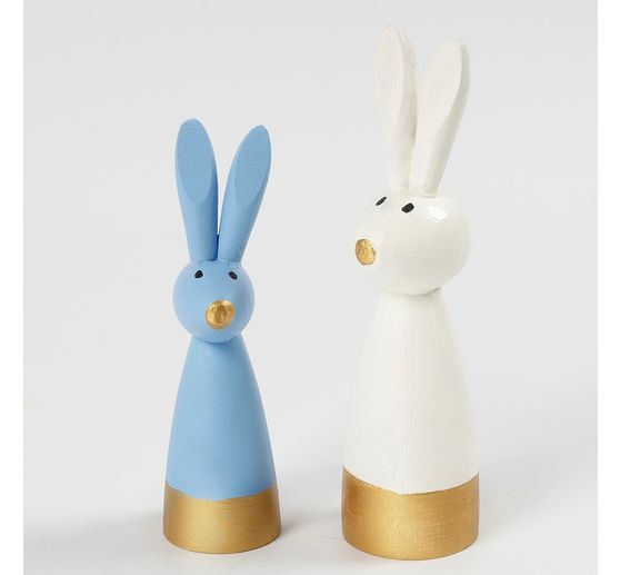Figurines lapins en bois, set de 2, peuplier
