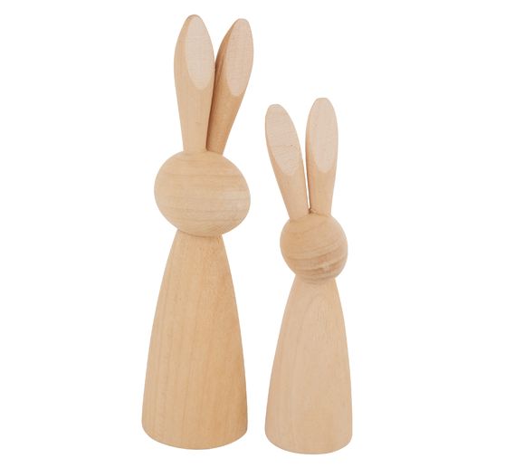 Figurines lapins en bois, set de 2, peuplier