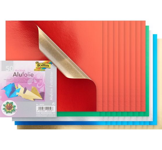 Feuilles de papier aluminium, 50 feuilles, format 10 x 10 cm, env. 50 g /m&sup2;