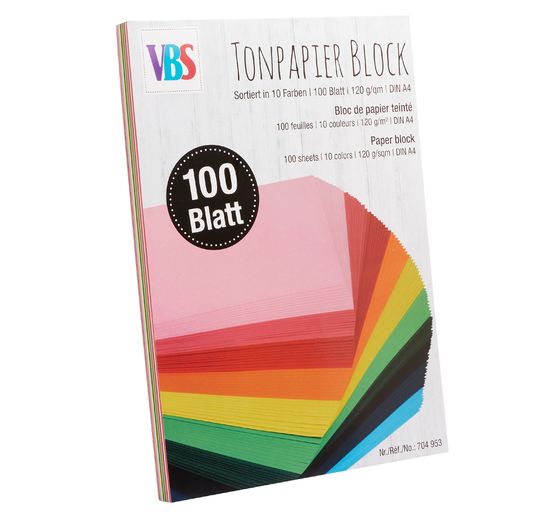 Bloc de papier teinté VBS « Couleurs assorties », 100 feuilles