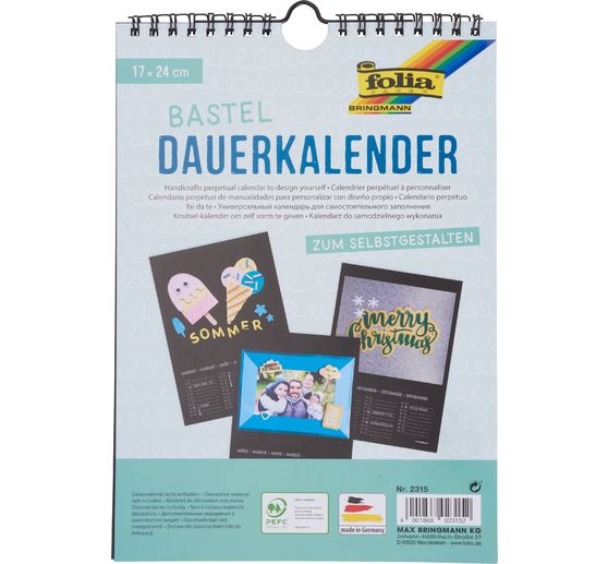 Calendrier perpétuel, 17 x 24 cm