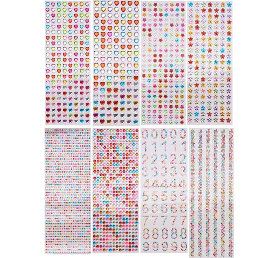 Strass autocollants VBS « Assortiment multicolore », 8 planches