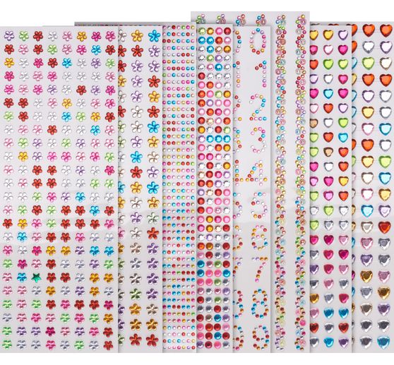 Strass autocollants VBS « Assortiment multicolore », 8 planches