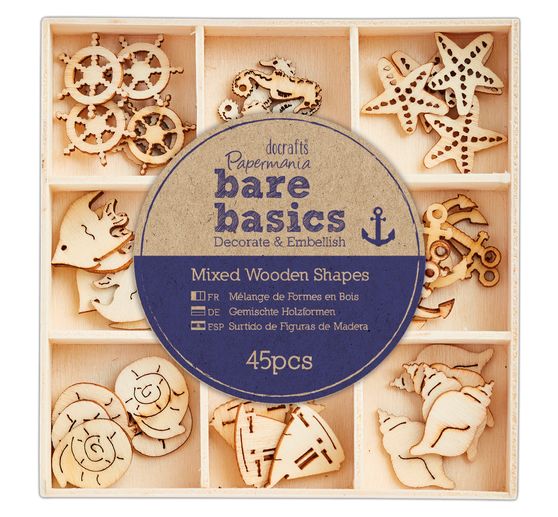 Accessoires déco en bois « Marine », 45 pc.