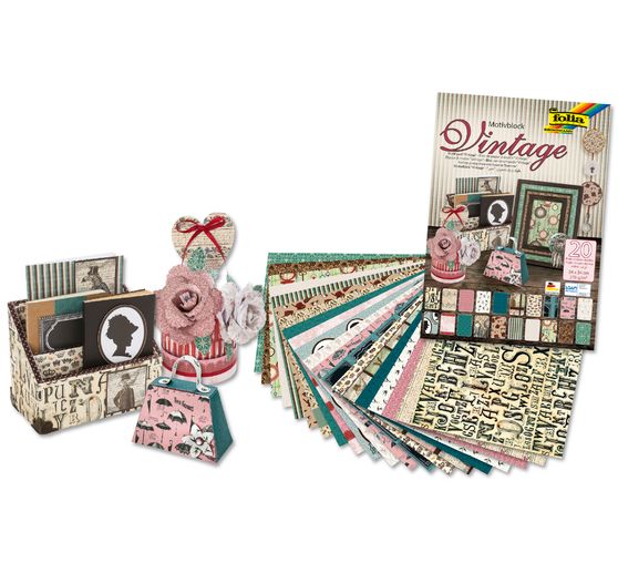 Bloc de papier à motifs « Vintage II », 270 g/m², 24 x 34 cm, 20 feuilles