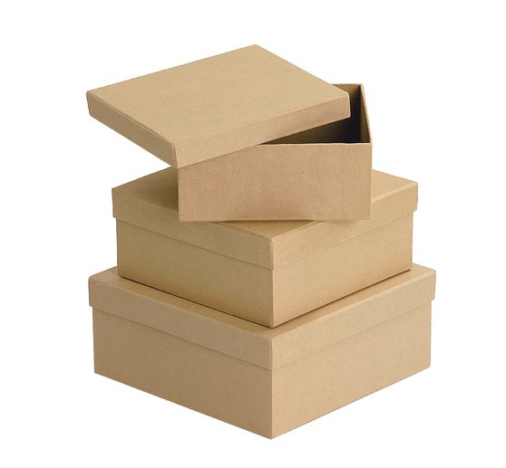 VBS Boîtes carrées en carton, couleur naturelle, set de 3 pièces