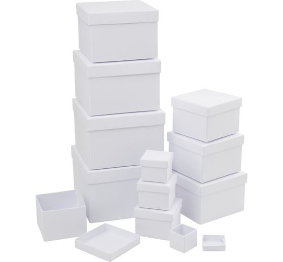 Boîtes en carton gigognes VBS « Carré », Blanc, set de 12