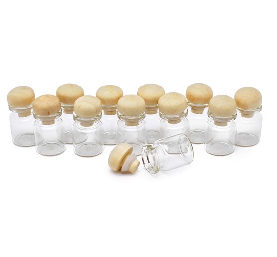 Mini-bouteilles en verre à bouchon bois VBS, 12 pc.