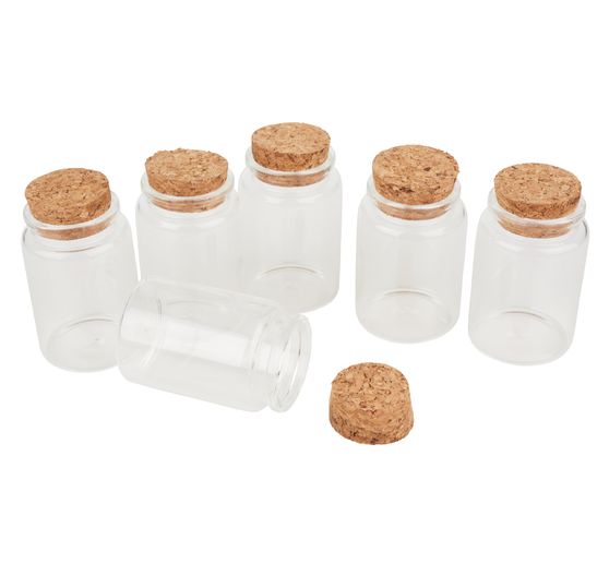 Petites bouteilles en verre VBS, avec bouchon en liège, 6 pc