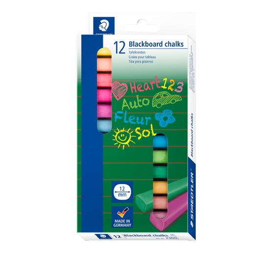 Blackboard chalk, 12 pieces, coloured