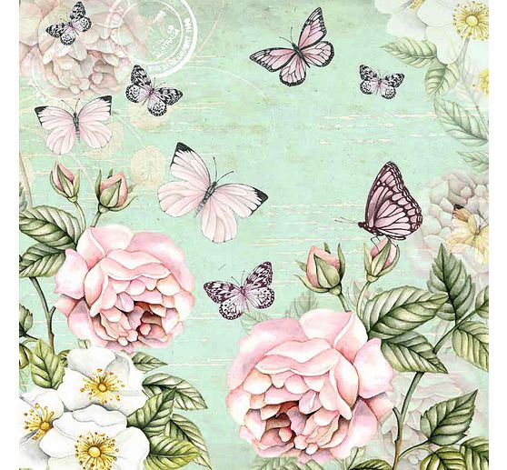 Serviette « Roses et papillons »
