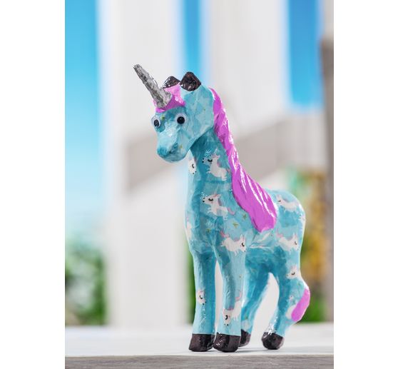 Licorne, papier mâché, env. H 23 x l 18 x P 6 cm