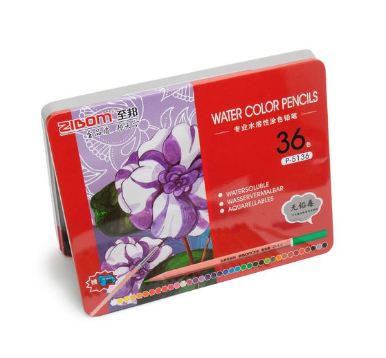 Crayons aquarellables VBS, 36 couleurs, boîte métal