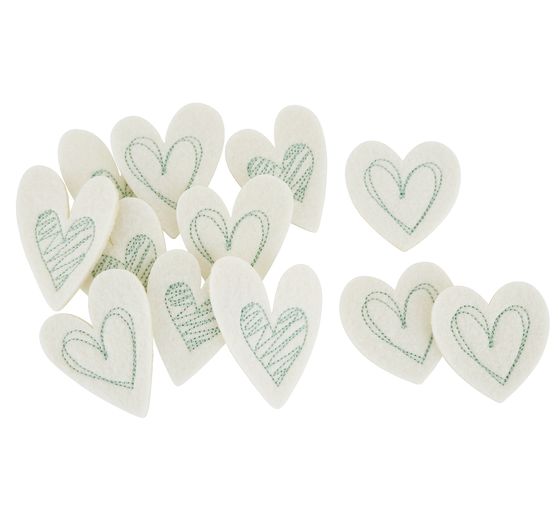 Felt scatter decoration "Hearts stiched", 12 pieces