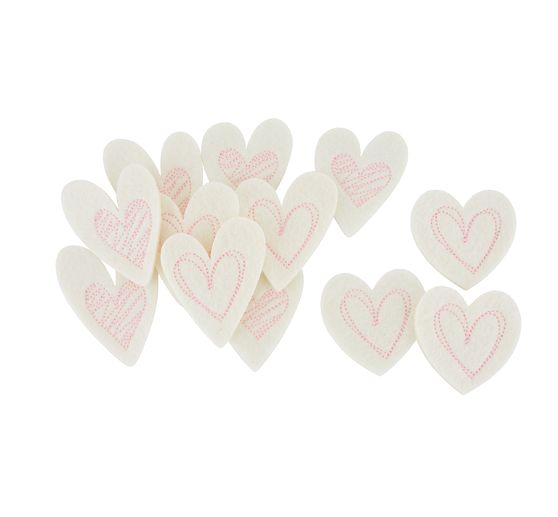 Cœurs en feutrine « Stitched hearts », 12 pc.