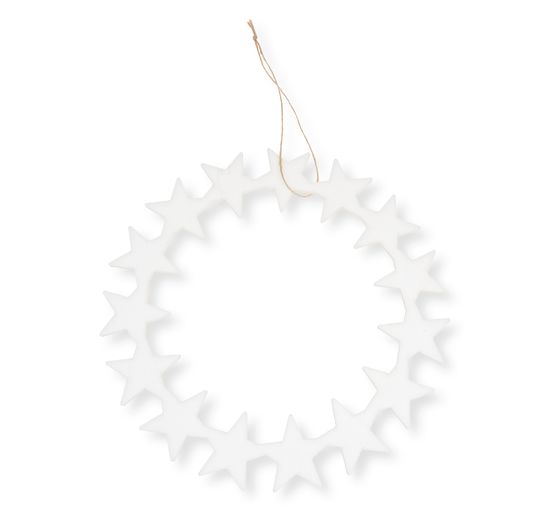 Couronne « Afula » étoiles, Ø 35 cm, Blanc, bois