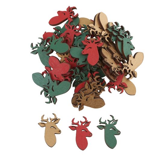 Mini-têtes de cerf en bois VBS «Sarine », env. 3,3 cm, 48 pc.