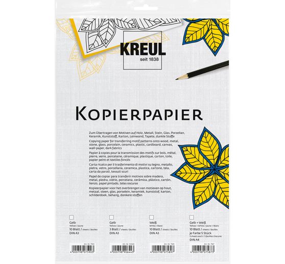 Papier carbone KREUL, 10 feuilles, 30x42 cm, Jaune