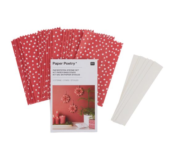Etoiles en sachets en papier, petit, rouge à pois