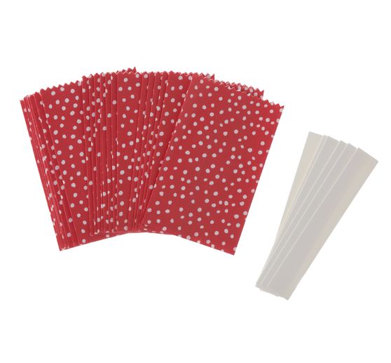 Paper bags star set, small, dots Red